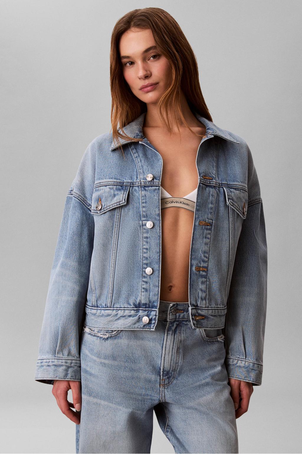 Medium blue denim dames CALVIN KLEIN JEANS spijkerjas van denim met effen, lange mouwen en klassieke kraag