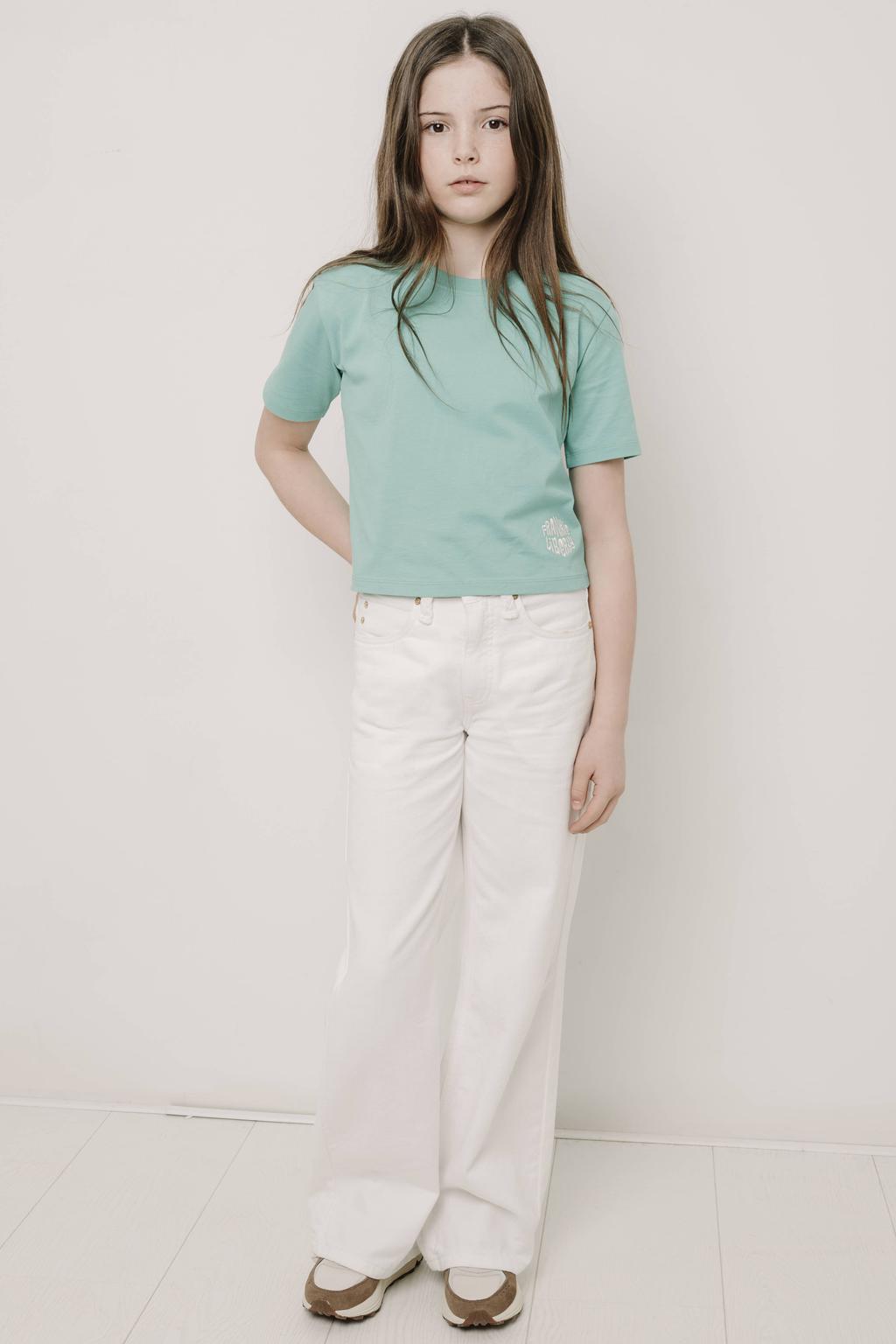 Groene meisjes Frankie&Liberty T-shirt van katoen met backprint, korte mouwen en ronde hals