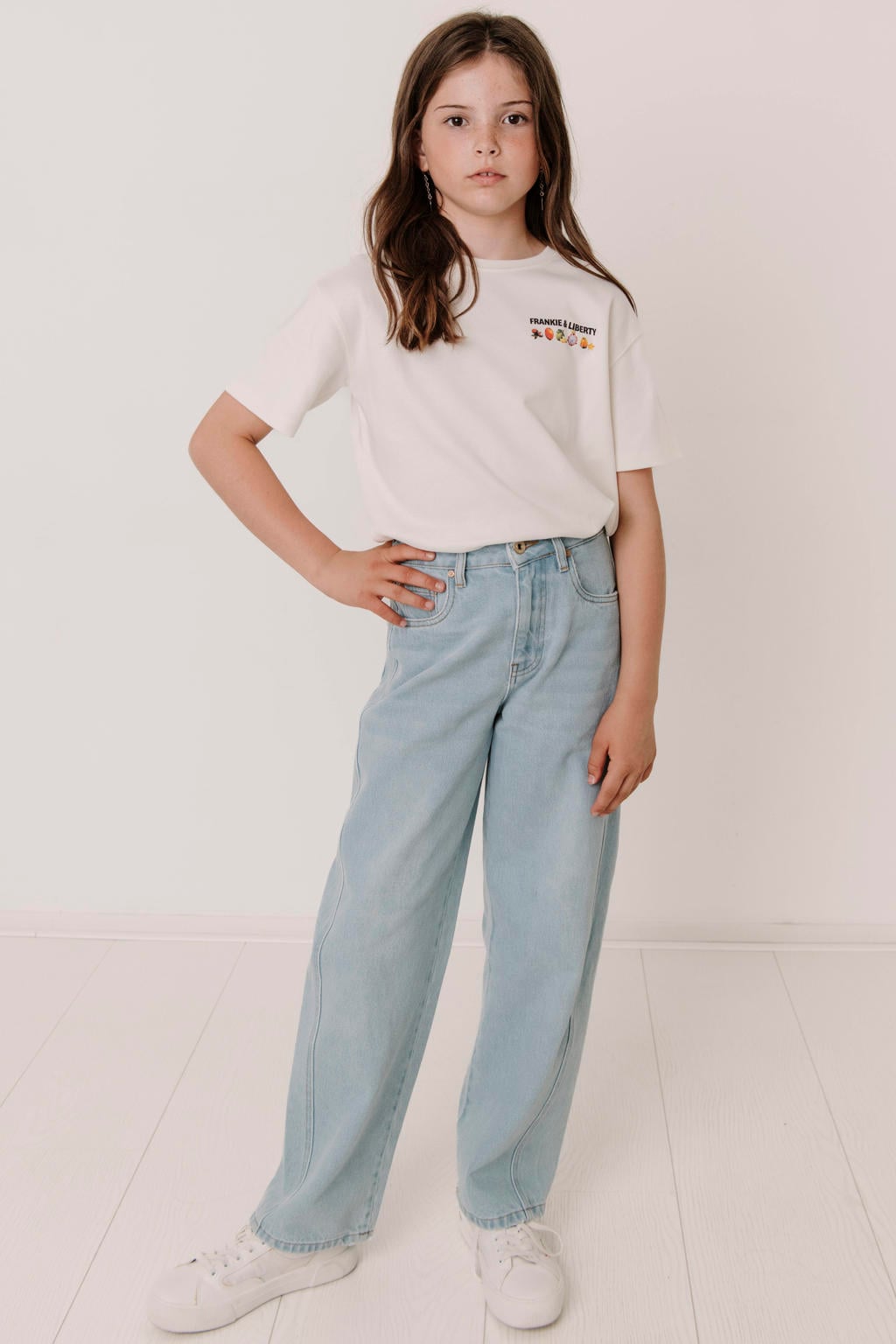 Witte meisjes Frankie&Liberty T-shirt van katoen met backprint, korte mouwen en ronde hals
