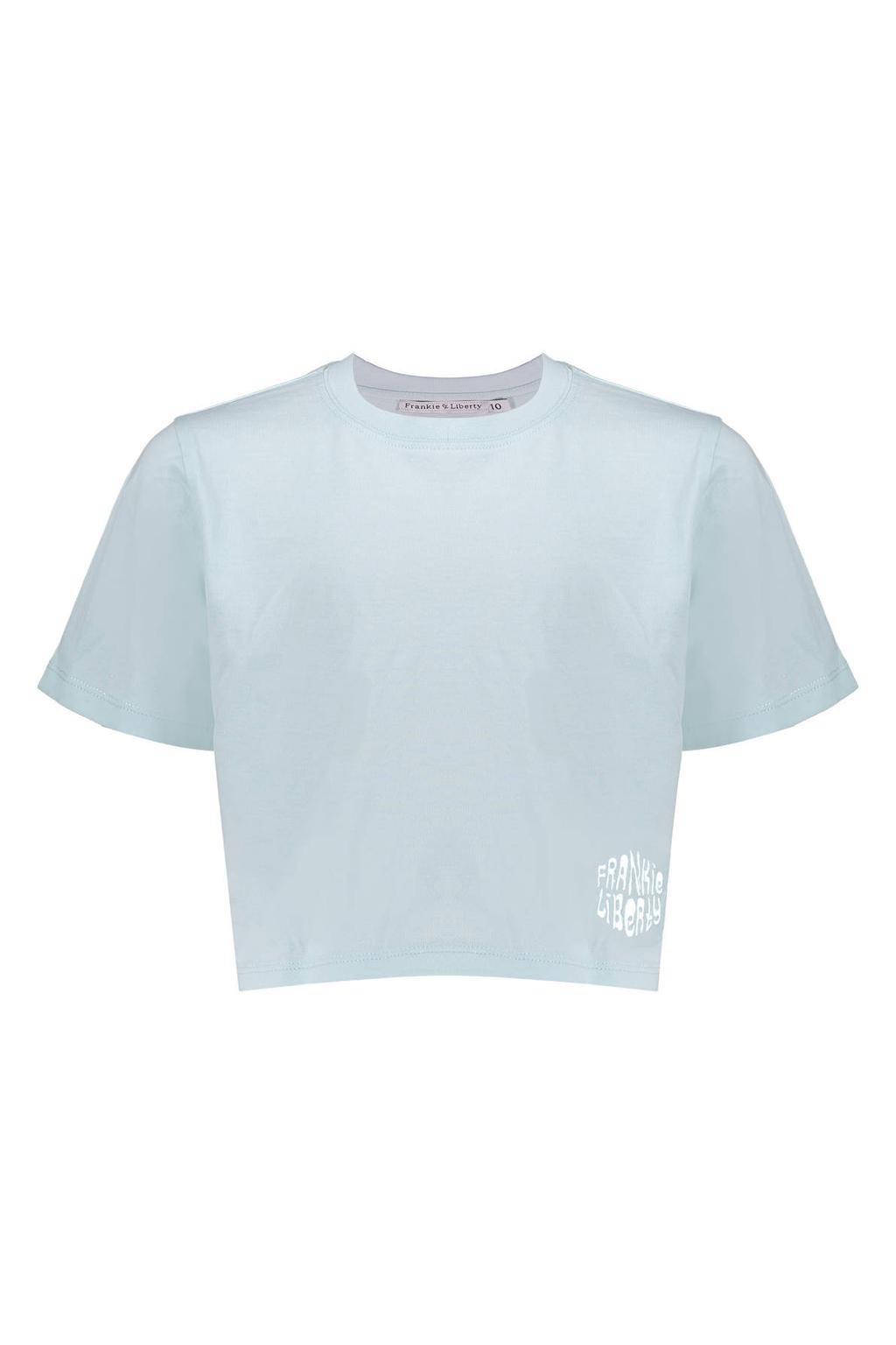 Lichtblauwe meisjes Frankie&Liberty T-shirt van katoen met backprint, korte mouwen en ronde hals