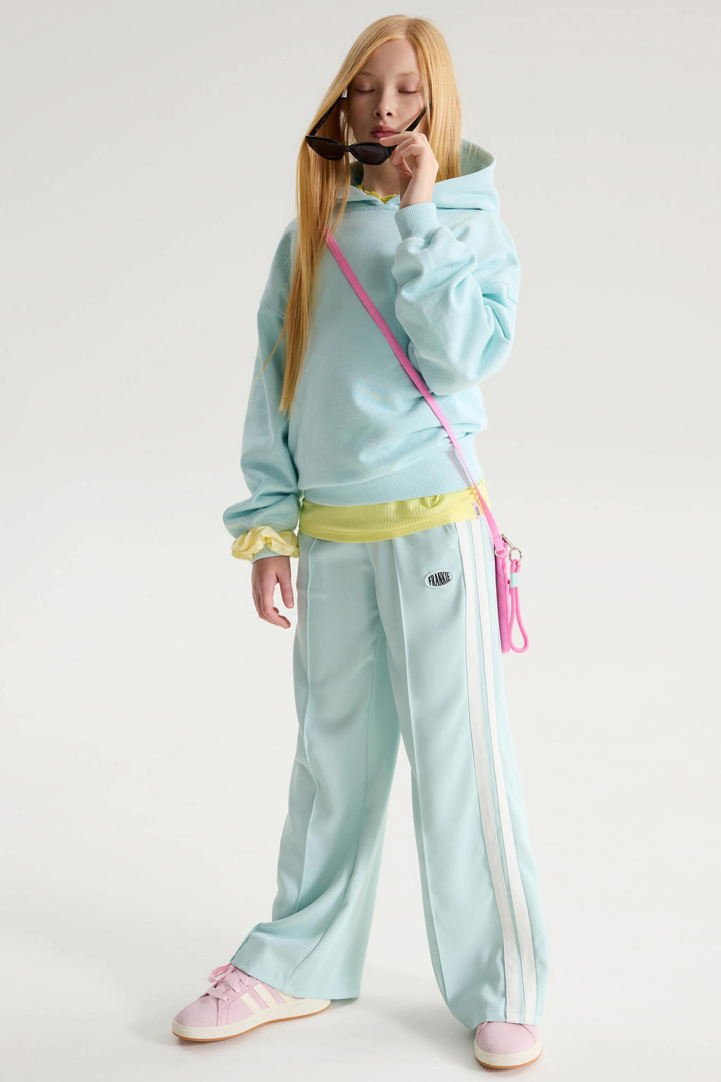 Lichtblauwe meisjes Frankie&Liberty wide leg regular waist sweatpants met effen