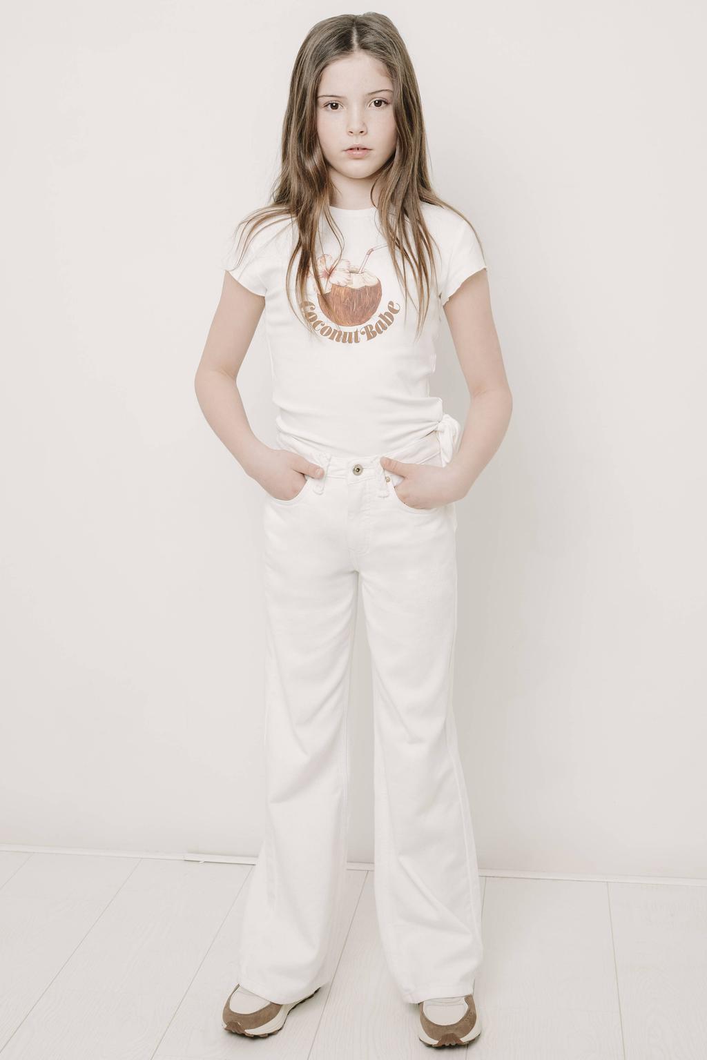 Ecru meisjes Frankie&Liberty T-shirt van katoen met printopdruk, korte mouwen en ronde hals