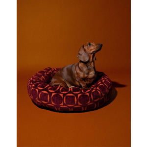 Hondenmand rond SQUARE-CIRCLE-ROUND-BED-BORDEAUX/ORANGE-S