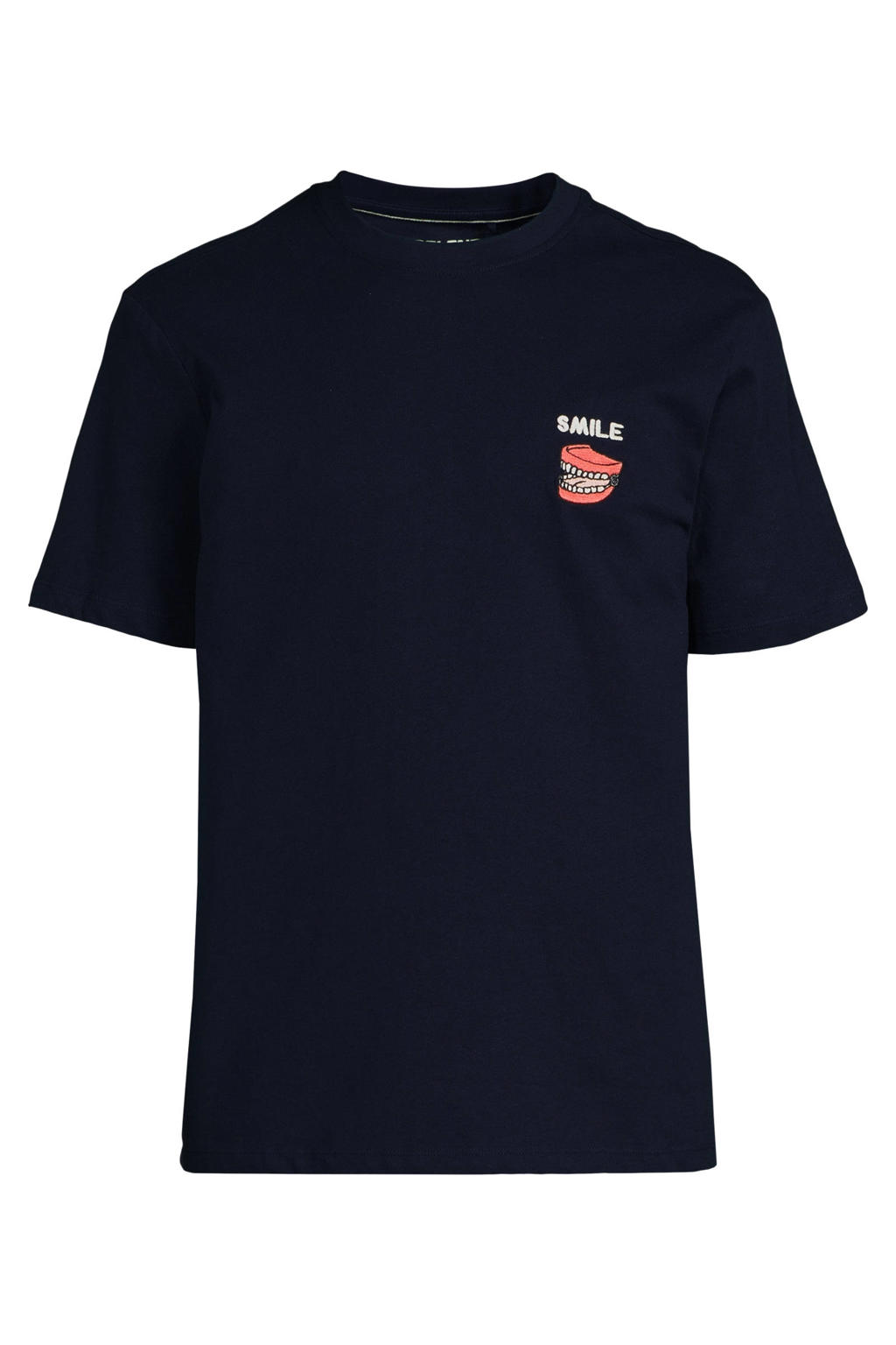 Donkerblauwe heren Blend regular T-shirt van katoen met printopdruk, korte mouwen en ronde hals