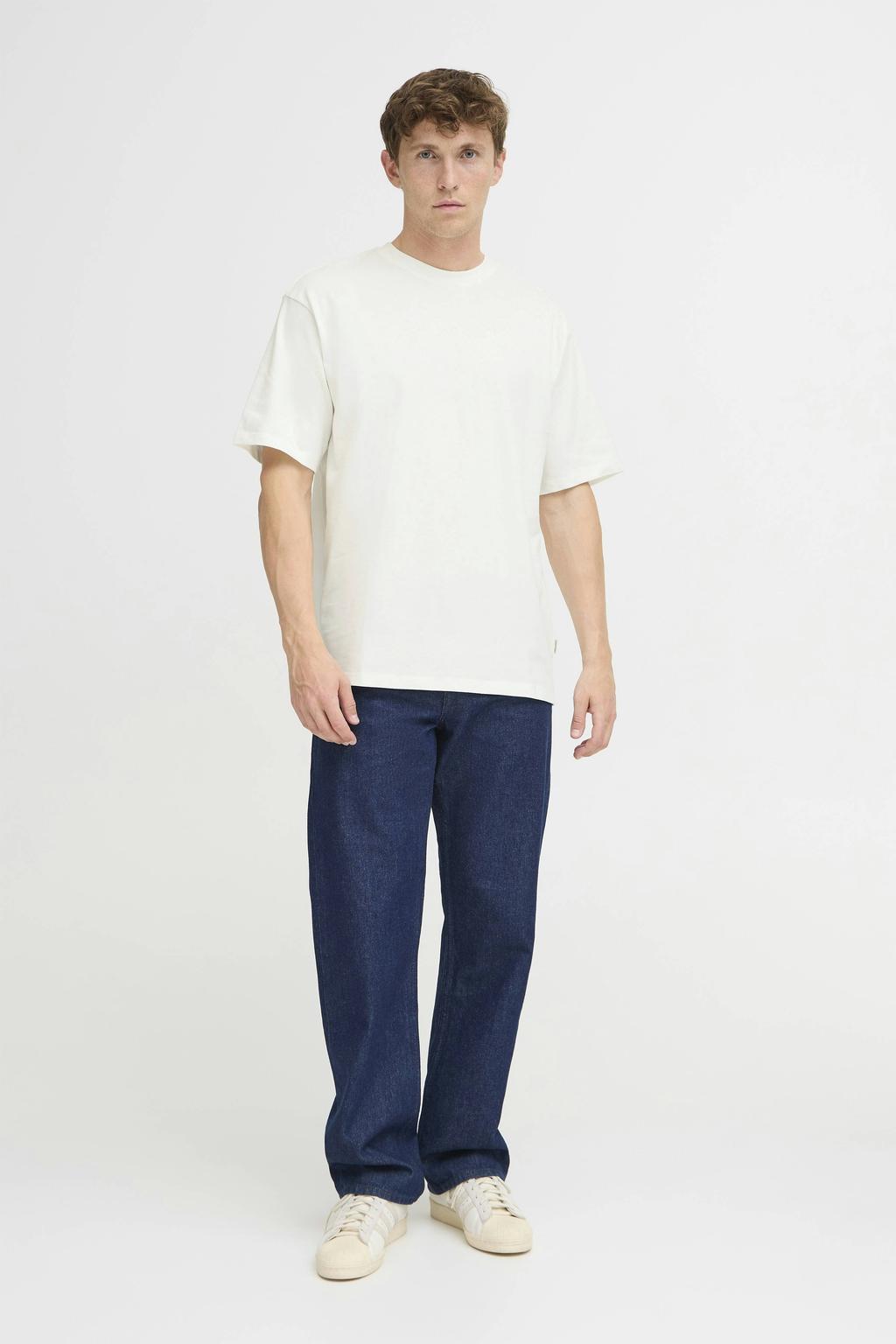 Witte heren Blend oversized T-shirt van katoen met effen, korte mouwen en ronde hals