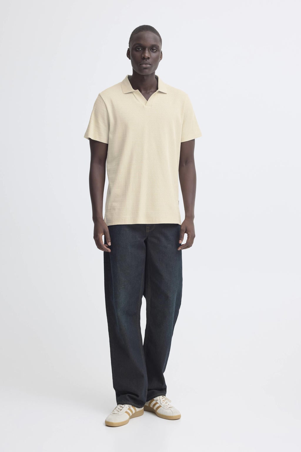 Blend regular polo fijn gebreid beige