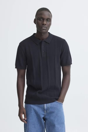 regular polo gebreid donkerblauw
