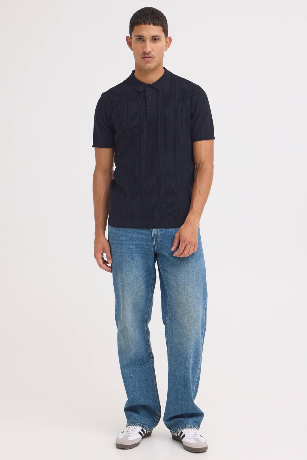 Blend regular polo gebreid donkerblauw