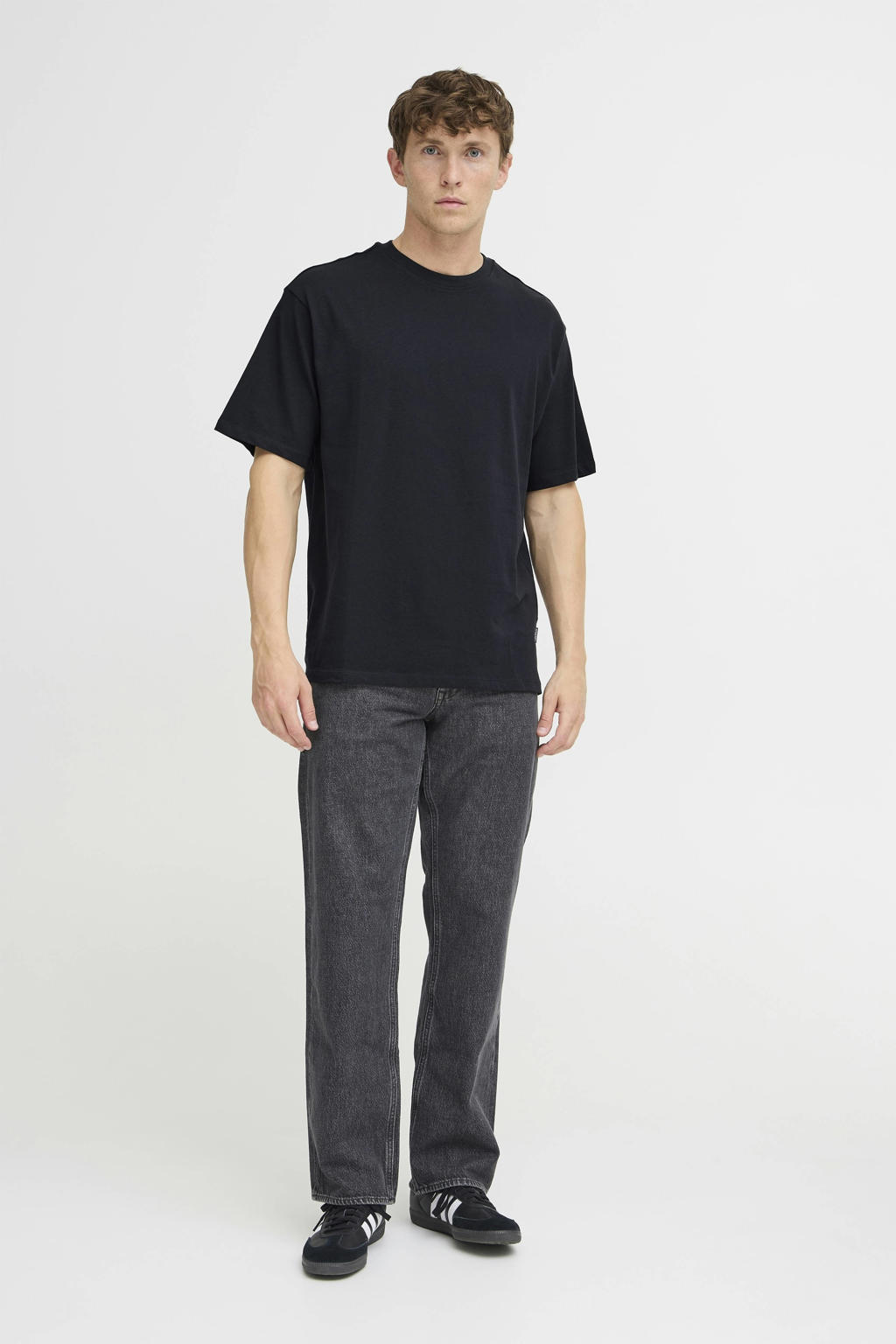 Donkerblauwe heren Blend oversized T-shirt van katoen met effen, korte mouwen en ronde hals