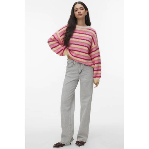 VERO MODA gestreepte trui roze gebreid afbeelding