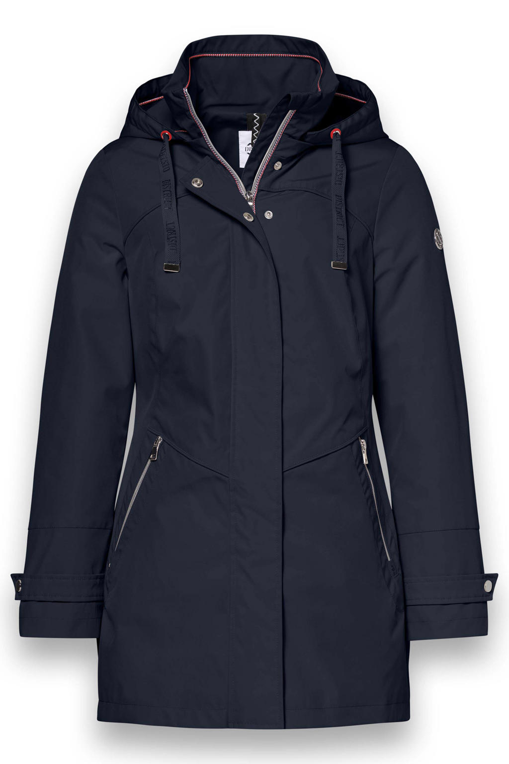 Marineblauw dames District gewatteerde jas blauw van polyester met effen, lange mouwen, capuchon en ritssluiting