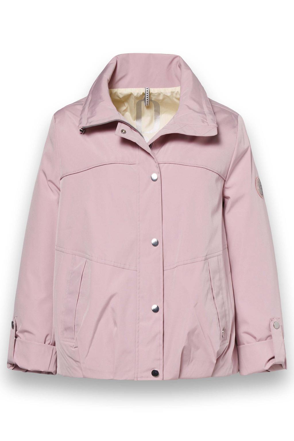 Roze dames District tussenjas van polyester met effen, lange mouwen, widespread hals en rits- en knoopsluiting