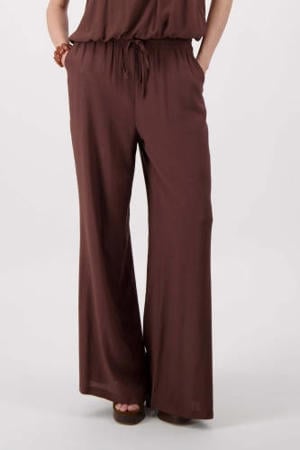 viscose wide leg broek - bruin