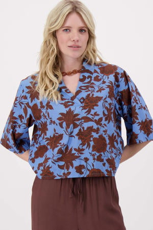 gebloemde blousetop blauw