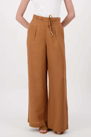 wide leg high waist broek met linnen camel
