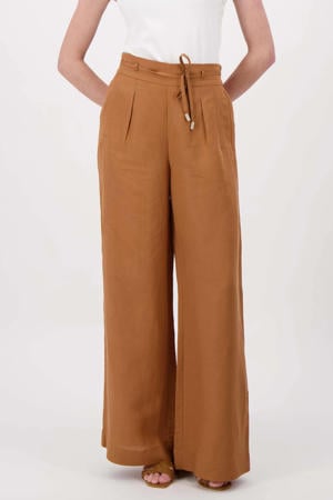 wide leg high waist broek met linnen camel