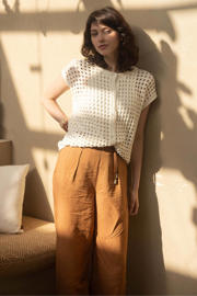 thumbnail: Zusss wide leg high waist broek met linnen camel