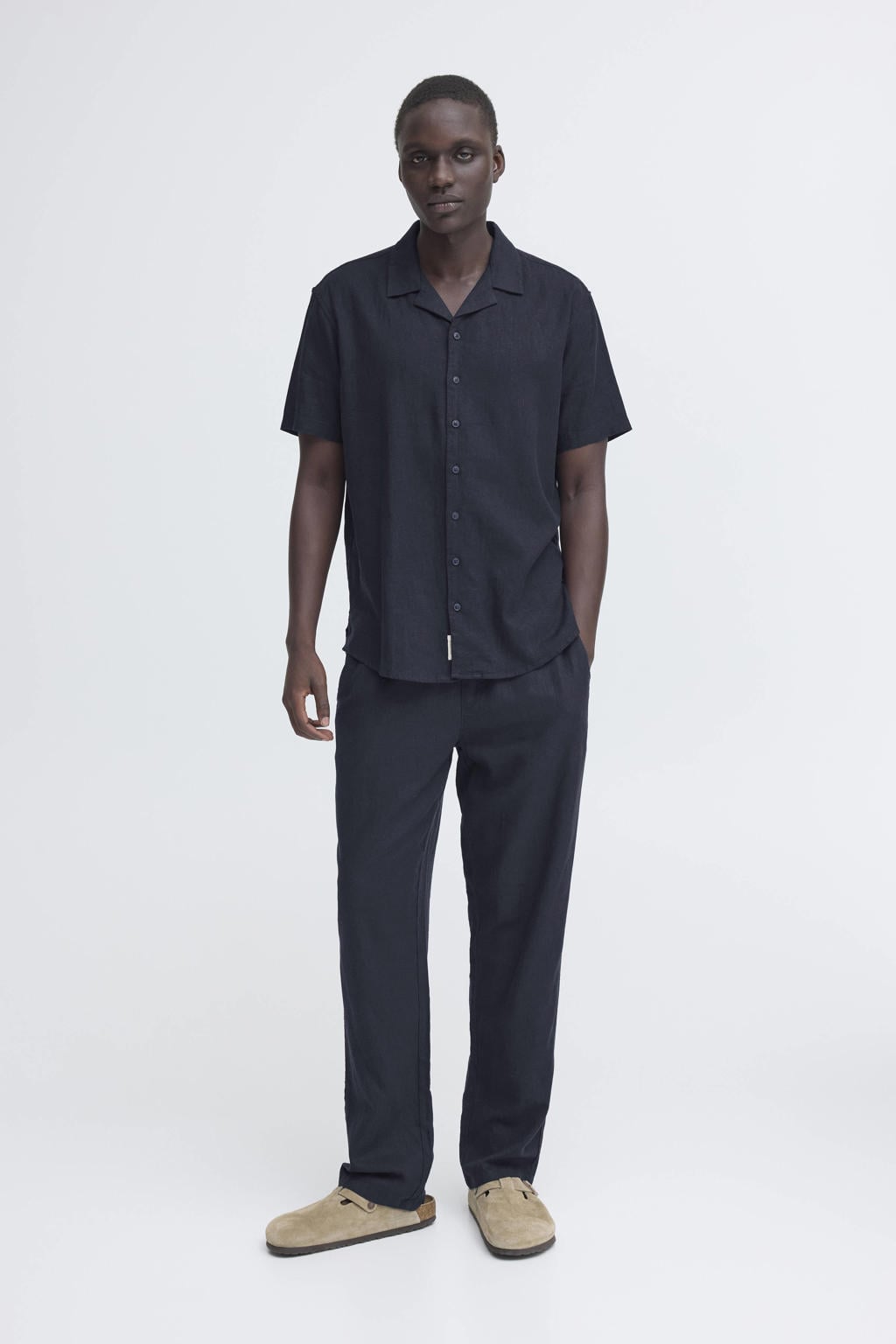 Blend BHMALVIN relaxed casual broek met linnen donkerblauw