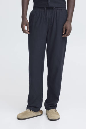 BHMALVIN relaxed casual broek met linnen donkerblauw