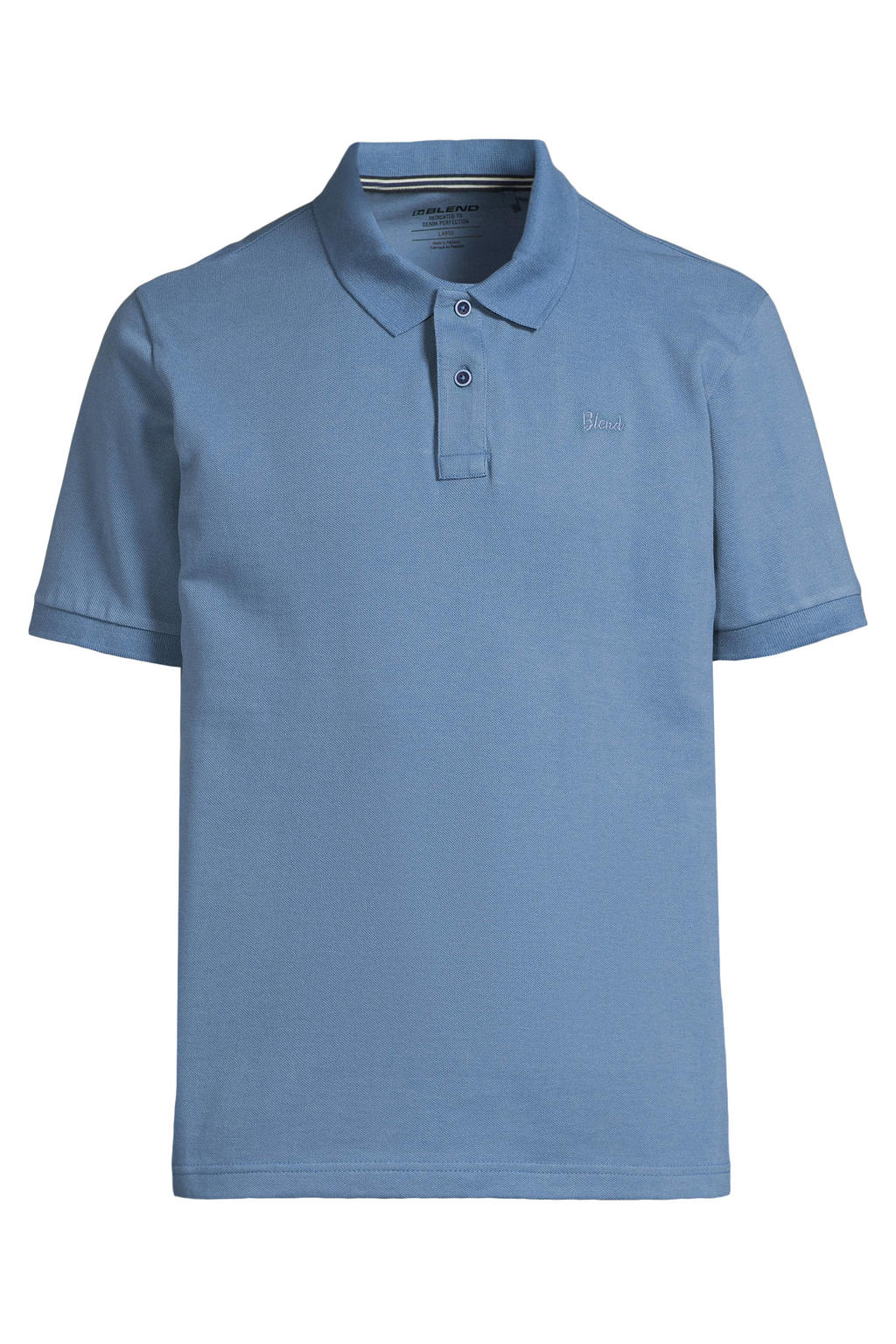 Blauwe heren Blend regular polo van katoen met effen, korte mouwen, knoopsluiting en geribde boorden