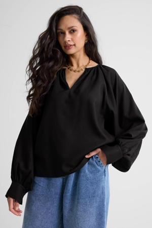blouse met linnen zwart