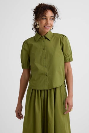 boxy poplin blouse olijfgroen