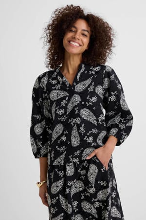 broderie blouse met linnen zwart