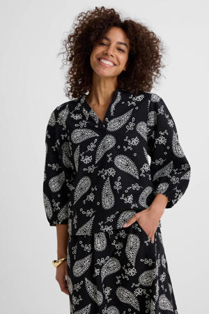 broderie blouse met linnen zwart