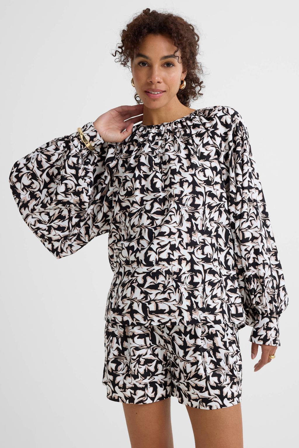 Ruby blouse met linnen all-overprint