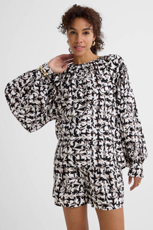 blouse met linnen all-overprint