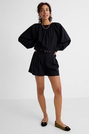 short met ceintuur en linnen zwart