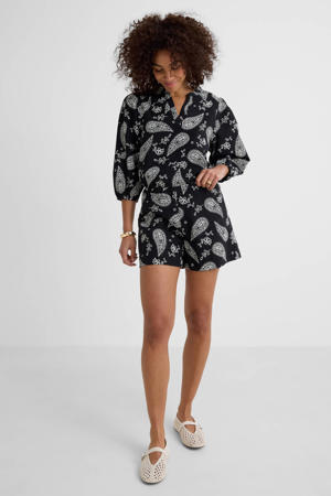broderie short met linnen zwart
