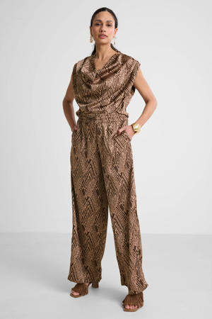 wide leg satijnen broek met all-overprint