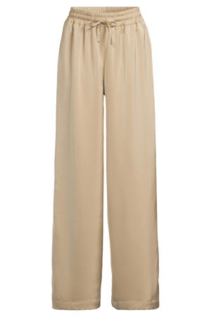 wide leg satijnen broek beige