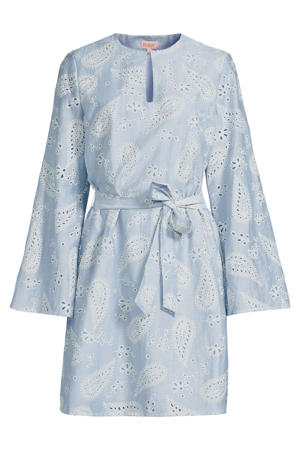 broderie midi jurk lichtblauw