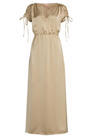 maxi satijnen jurk beige