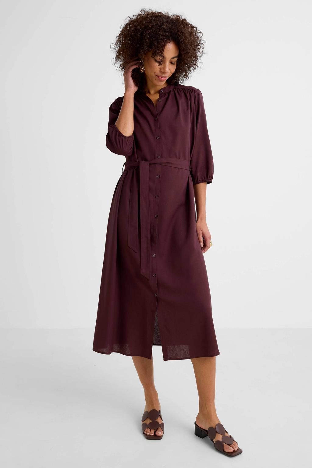Ruby maxi overhemdjurk met linnen donkerbruin