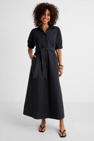 poplin maxi overhemd jurk zwart