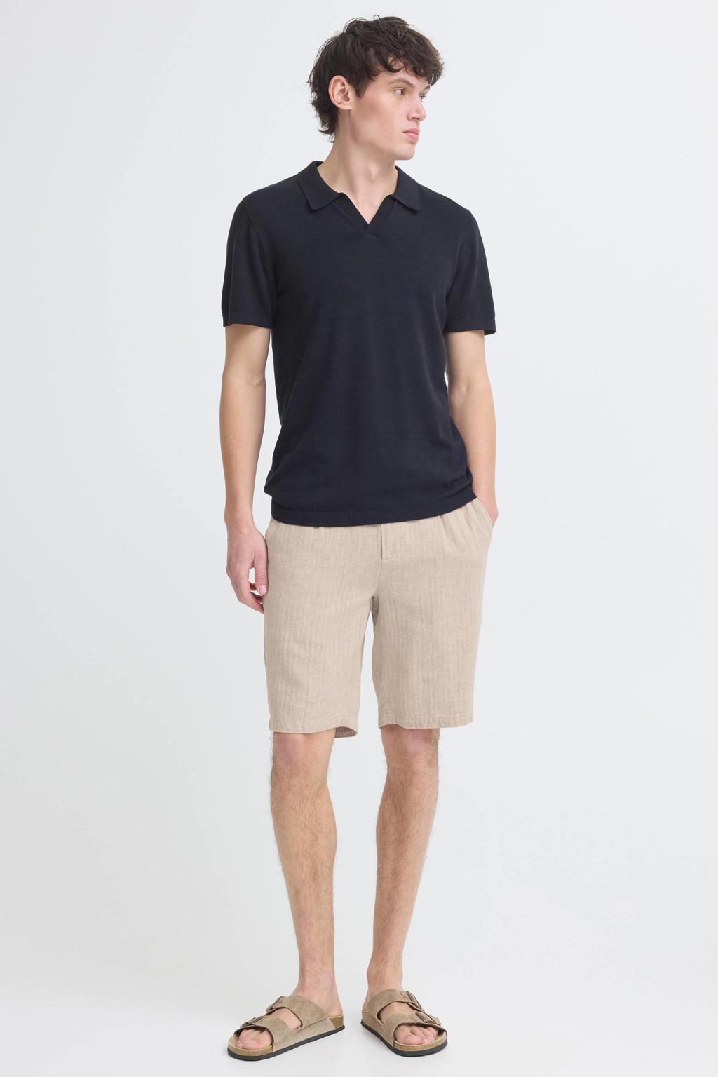 Blend BHMARCO regular casual short met linnen beige