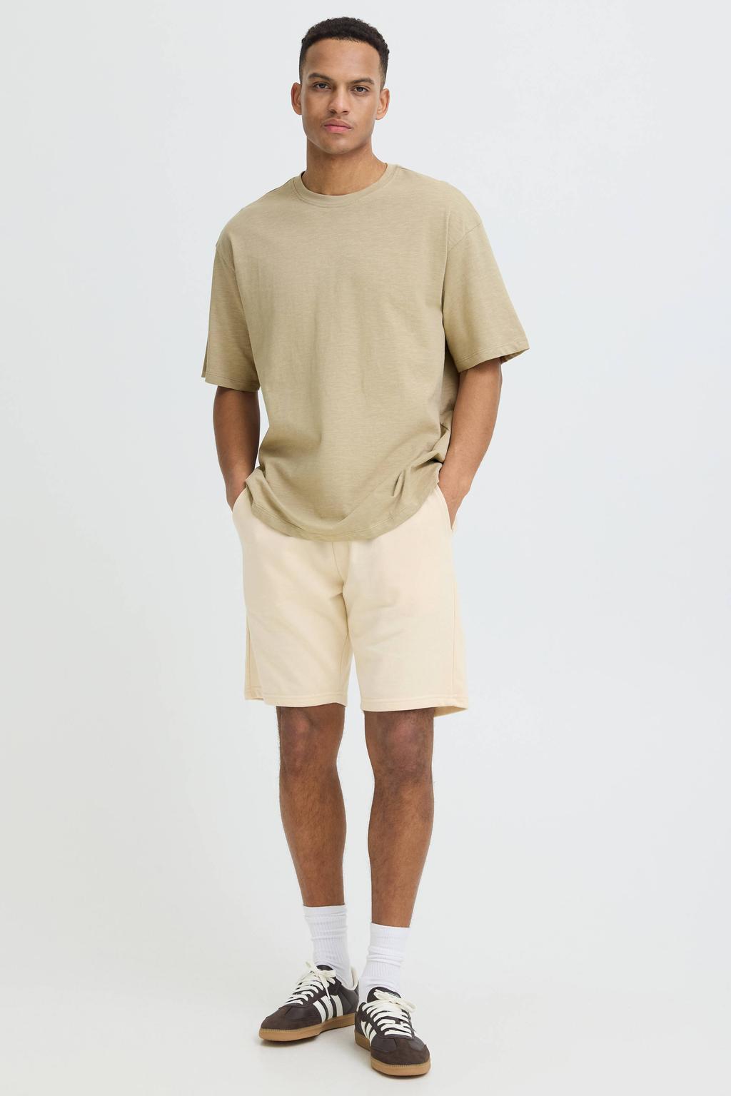 Beige heren Blend T-shirt van katoen met backprint, korte mouwen en ronde hals