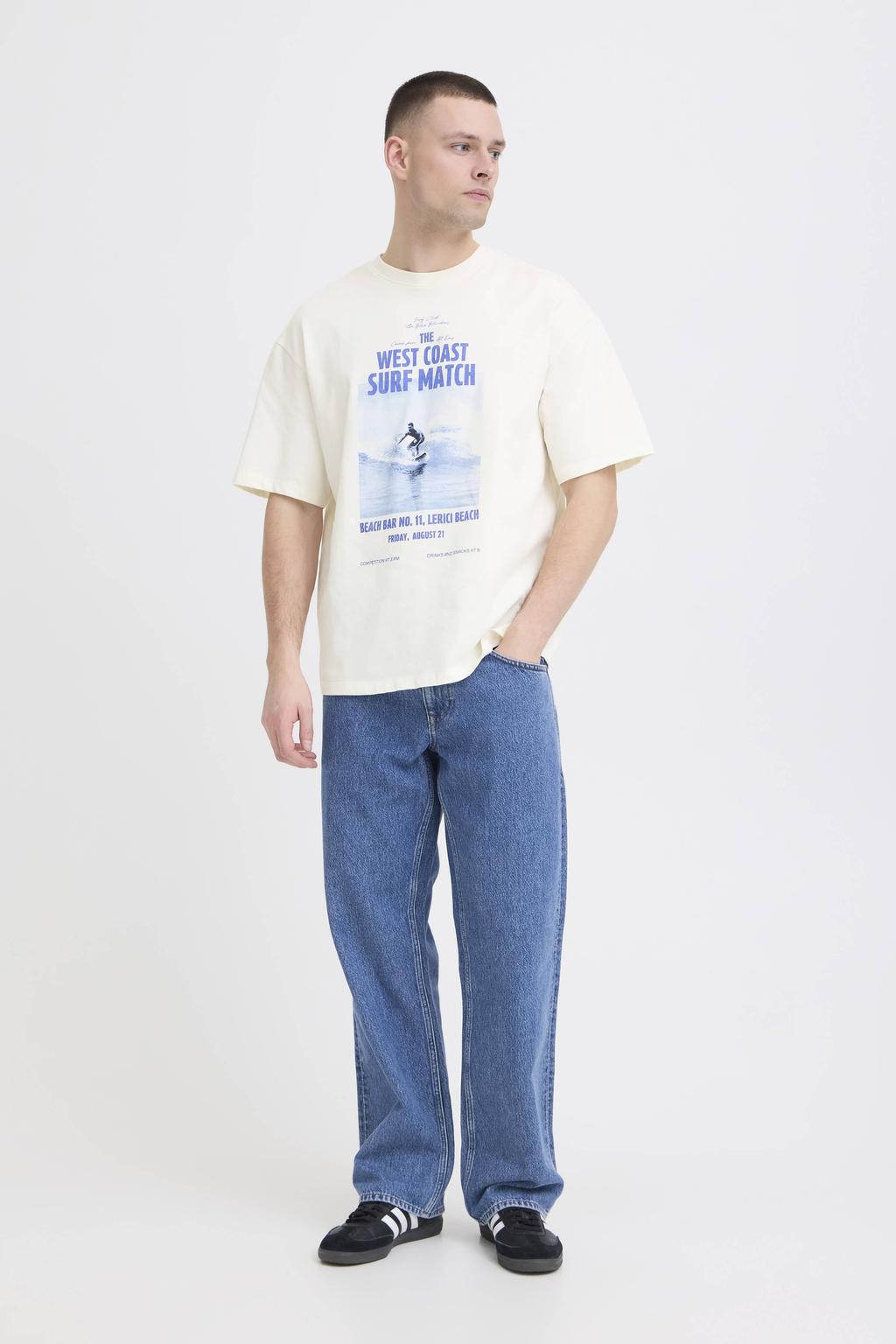 Ecru heren Blend T-shirt van katoen met printopdruk, korte mouwen en ronde hals