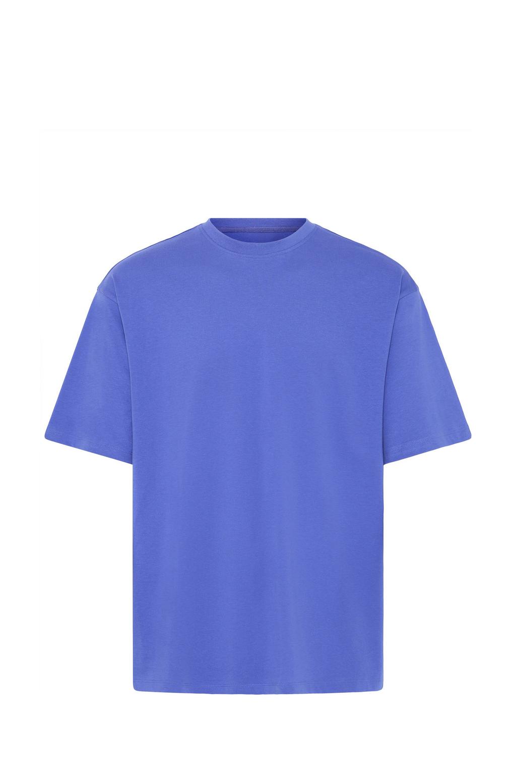 Blauwe heren Blend T-shirt van katoen met backprint, korte mouwen en ronde hals