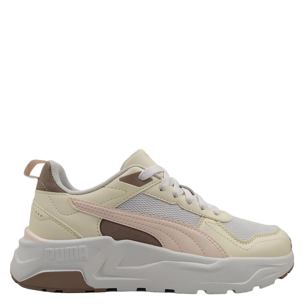 Ecru en lichtroze dames Puma Trinity 2 LT mesh sneakers van mesh-pu/voering: mesh/voetbed: eva met elastische veter- met klittenbandsluiting