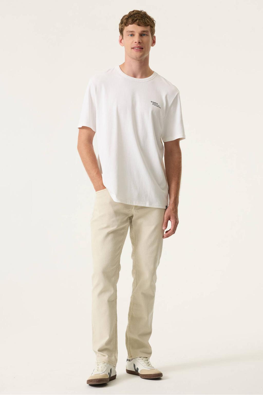Witte heren Garcia relaxed T-shirt van katoen met backprint, korte mouwen en ronde hals