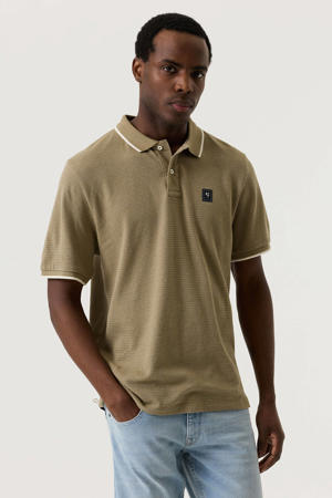 regular polo met textuur kaki