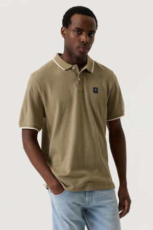 regular polo met textuur kaki