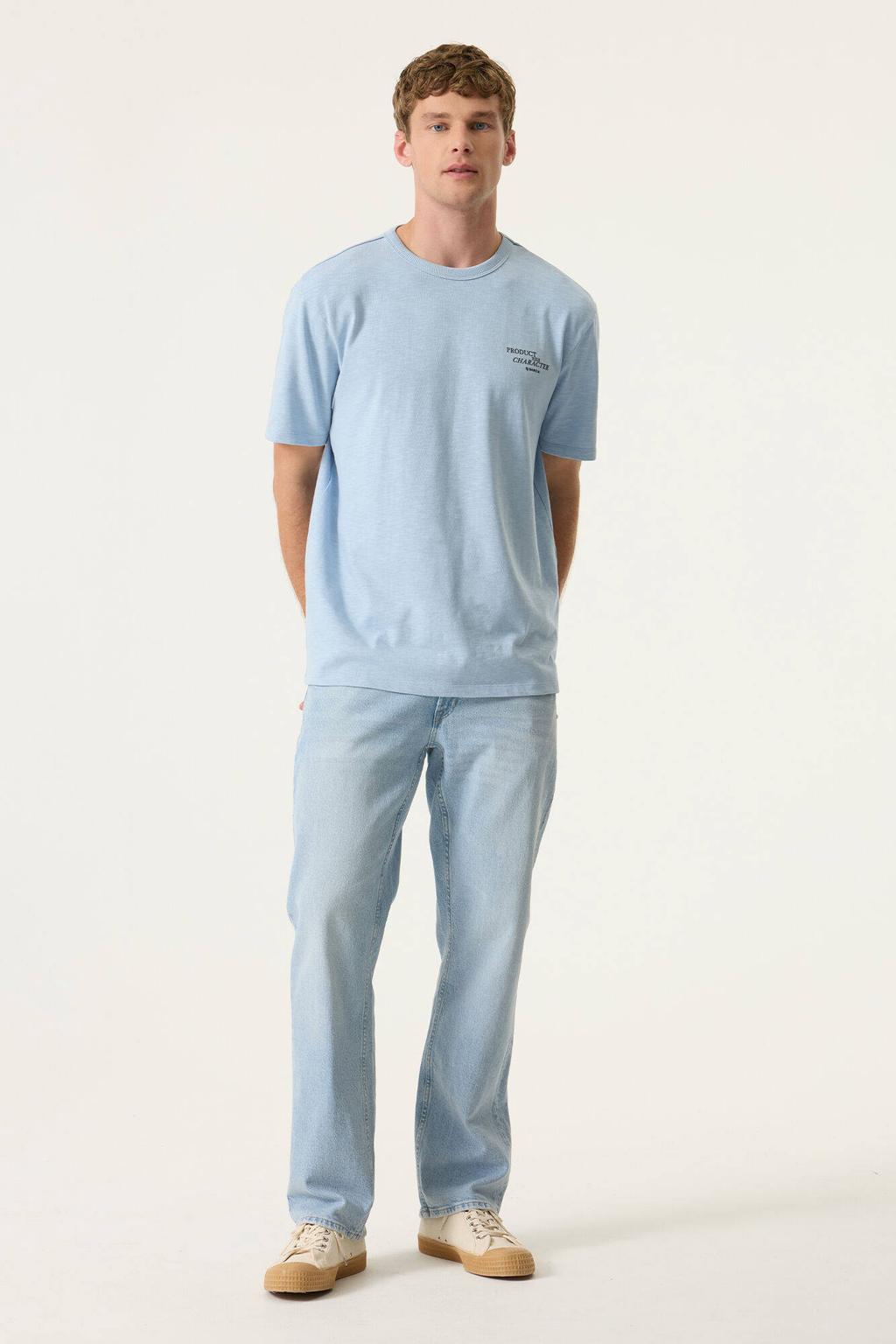 Lichtblauwe heren Garcia relaxed T-shirt van katoen met backprint, korte mouwen en ronde hals