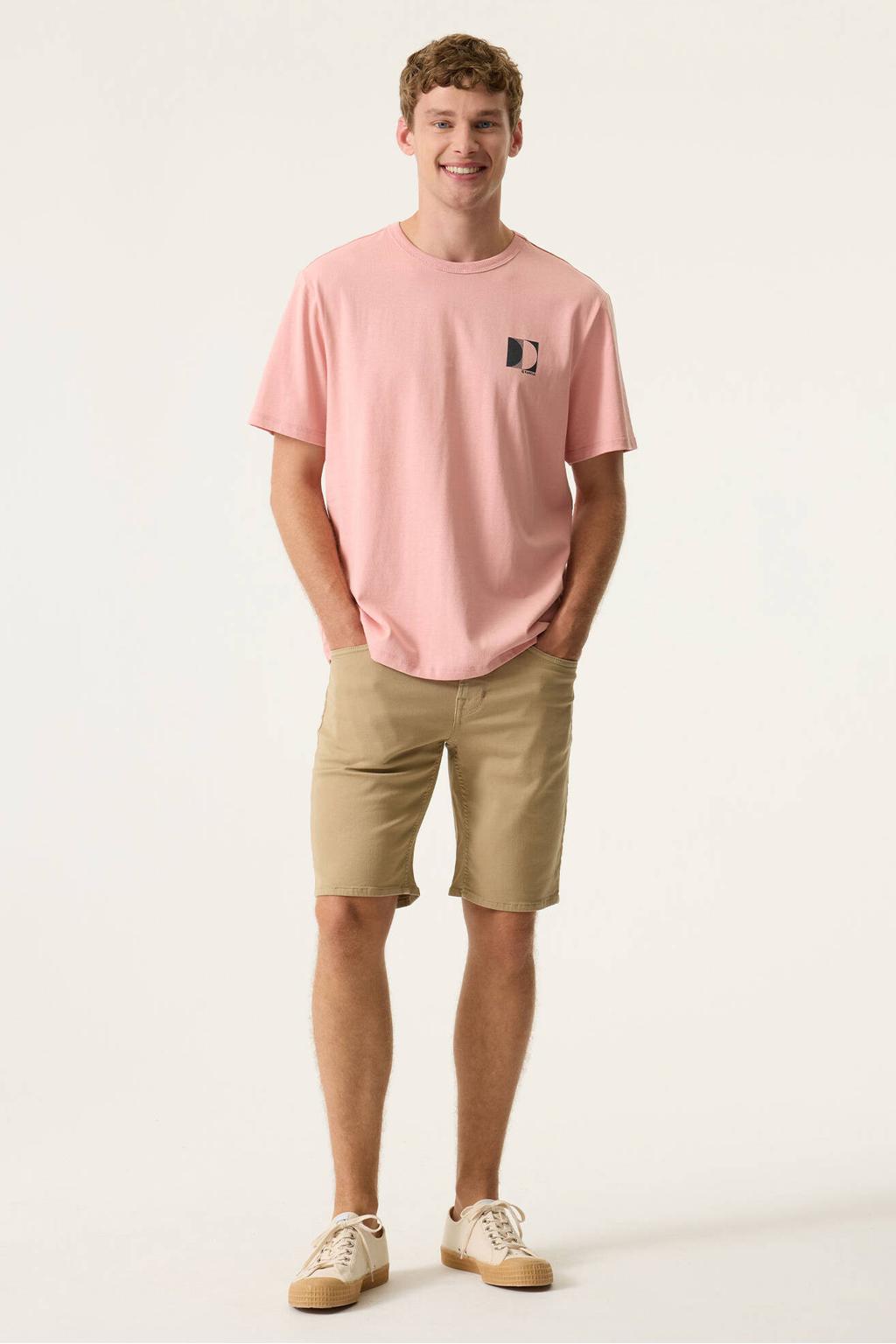 Roze heren Garcia regular T-shirt van katoen met backprint, korte mouwen en ronde hals
