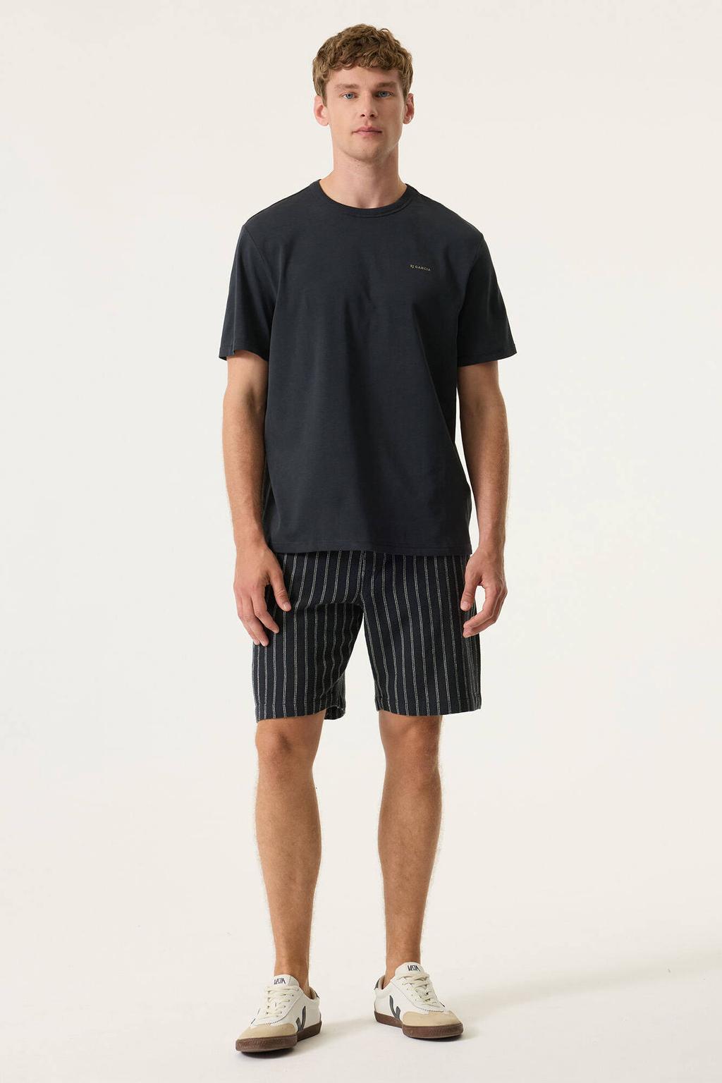 Donkerblauwe heren Garcia regular T-shirt van katoen met backprint, korte mouwen en ronde hals