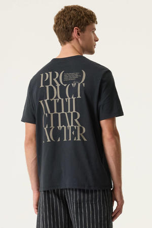 regular T-shirt met backprint donkerblauw